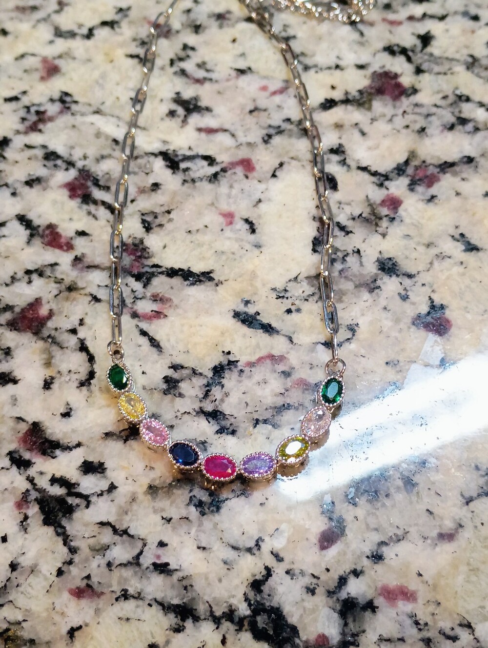 New Paperclip Style Multi-Color Gemstone Necklace